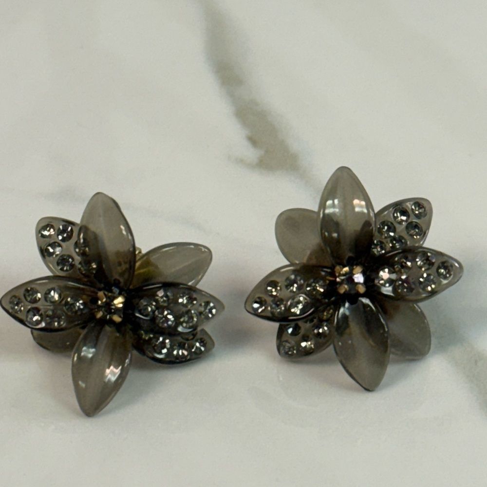 J Crew Floral Smokey Acrylic Pave Rhinestone Stud Earrings